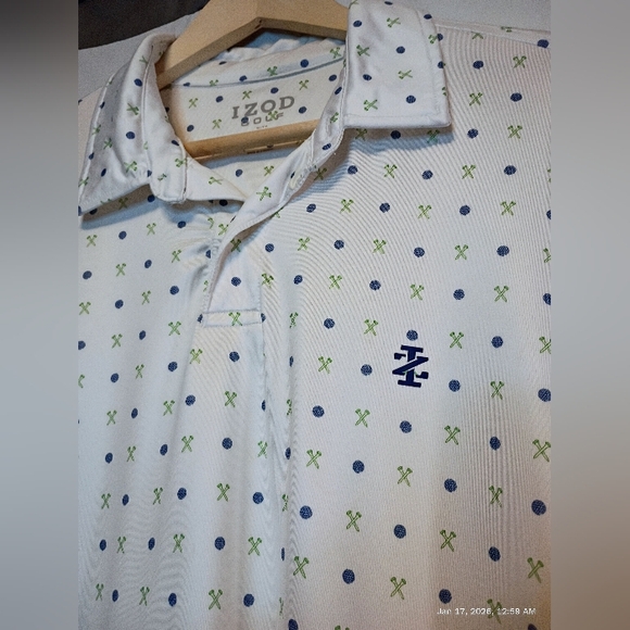 Izod Golf Polo Shirt Men's L White with Green/Blue Golf Club Print - Picture 3 of 8